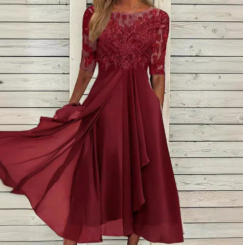 Shannon – Chiffon Kleid mit Spitzen-Ausschnitten für Damen