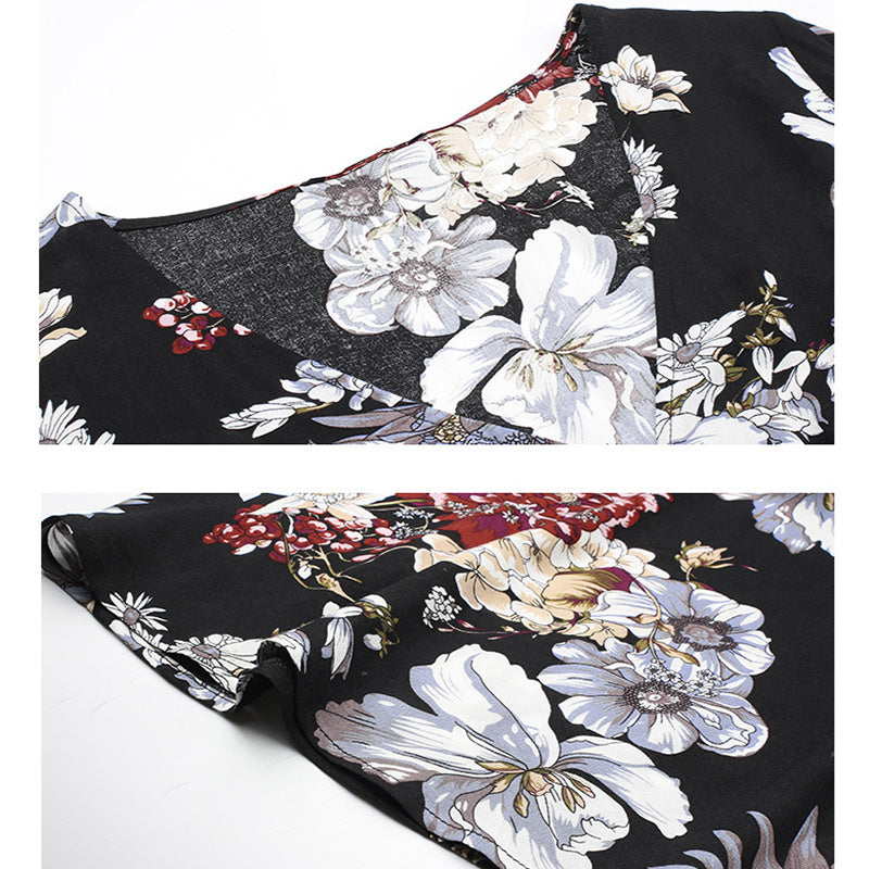 Karen – Florales Sommerstrandkleid mit V-Ausschnitt und elastischem Bund