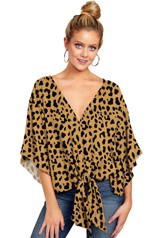 Wendy – Leopardenmuster Bluse mit Blumenmotiv und Fledermausärmeln