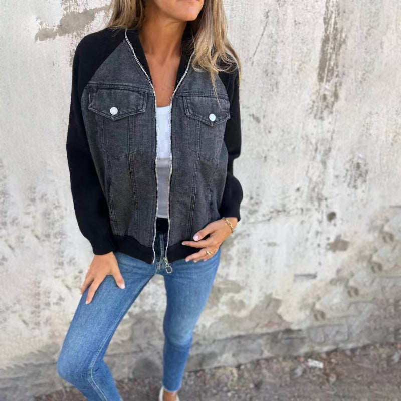 Sandra – Modische Damen-Denim-Patchwork-Jacke mit Kapuze