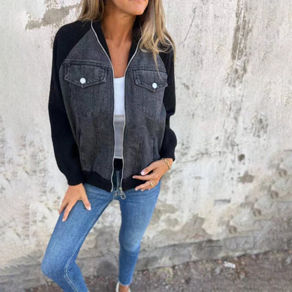 Sandra – Modische Damen-Denim-Patchwork-Jacke mit Kapuze