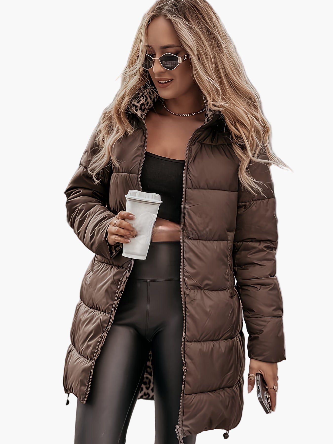 Damen Winter Steppmantel mit Leopardenmuster – Modischer Alltagsmantel für Herbst und Winter