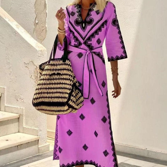 Phoebe – Bedrucktes Leinen Boho-Kleid