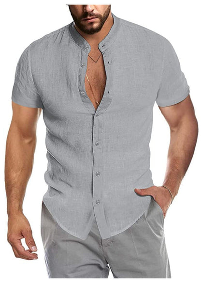 Ray – Kurzarm-Leinenpullover mit Stehkragen für Herren