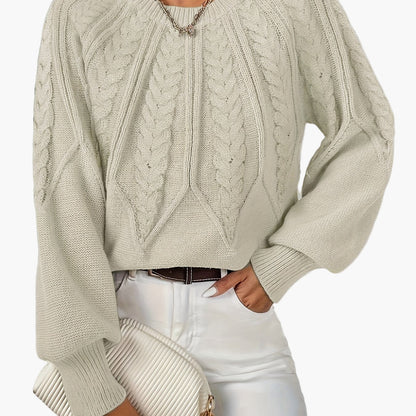 Damen Strickpullover mit Zopfmuster und Rundhalsausschnitt – Eleganter Style für Freizeit & Büro