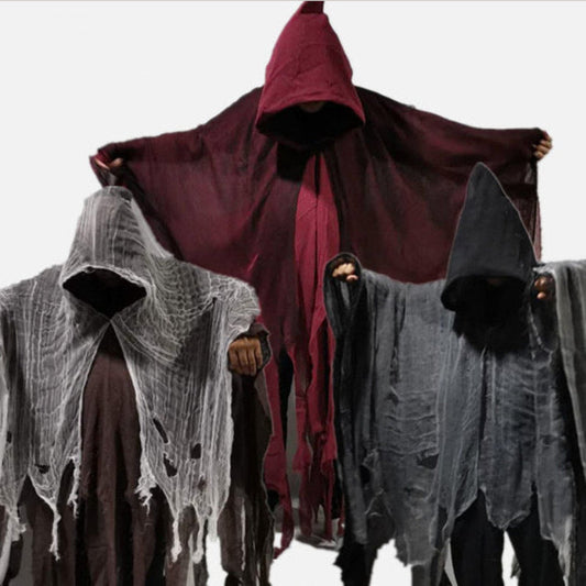 Halloween Herren & Damen Grim Reaper Kostüm – Unheimlicher Umhang mit Kapuze für Halloween-Partys & Deko