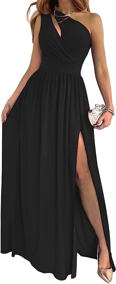 Wendy – Elegantes Maxikleid mit Schulterfreischnitt und hohem Schlitz