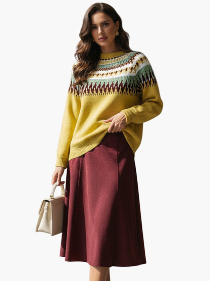 Damen Strickpullover im skandinavischen Stil mit geometrischem Muster, modisch und vielseitig für Herbst und Winter