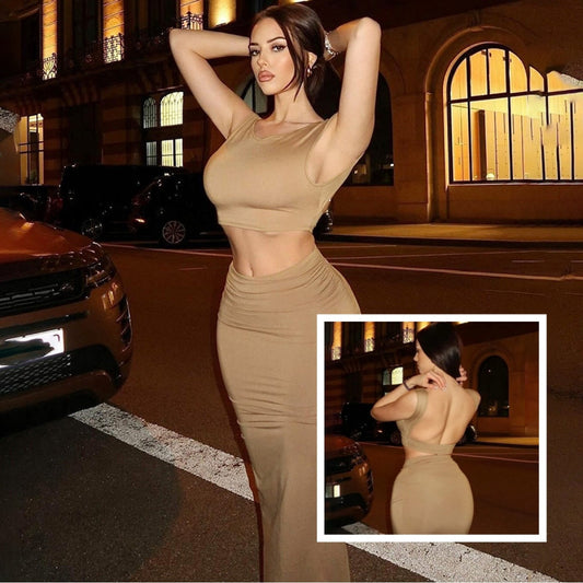 Kathryn – Langärmliges Tanktop und langer Rock Set für Partys im Sommer 2025