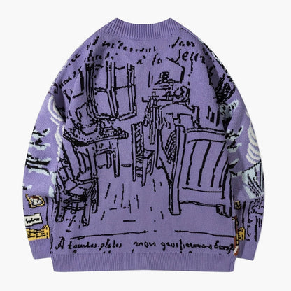 Herren Strickjacke im Kunststil mit Van Gogh Motiv – Lässige Mode für Herbst und Winter