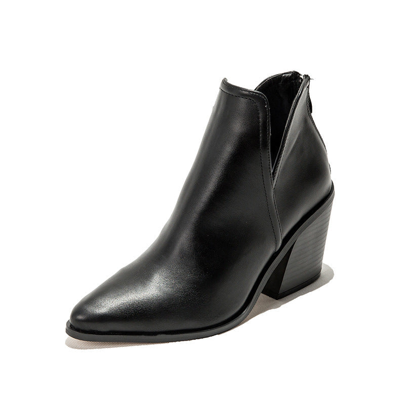 Clara – Leopardenmuster Kurzstiefel mit hohem dicken Absatz und spitzem Fuß