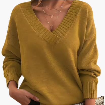 Damen Pullover V-Ausschnitt Strickpullover – Eleganter Alltags-Look für Herbst & Winter
