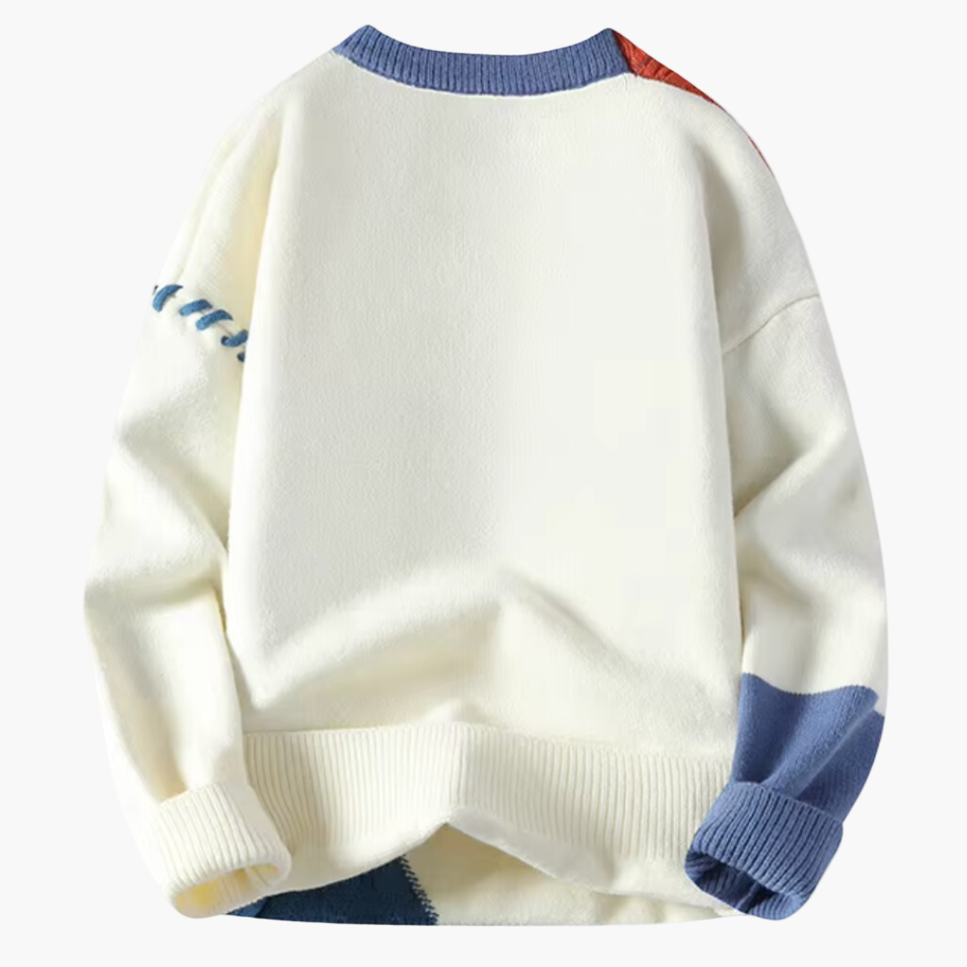Herren Patchwork Strickpullover – Moderner Freizeitpulli mit einzigartigem Design