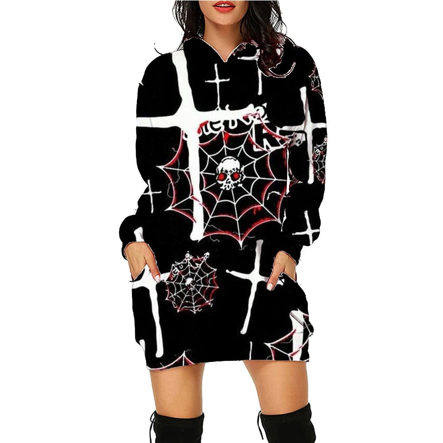 Damen Halloween Hoodie Kleid – Lustiges Kostüm für Halloween-Partys und Gruselige Anlässe