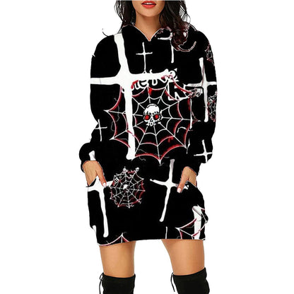 Damen Halloween Hoodie Kleid – Lustiges Kostüm für Halloween-Partys und Gruselige Anlässe