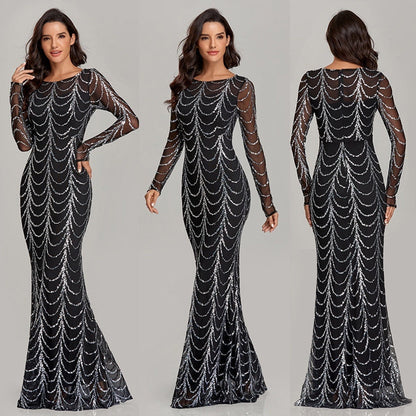Amy – Glitzernde Maxi-Kleider mit langen Ärmeln für Damen