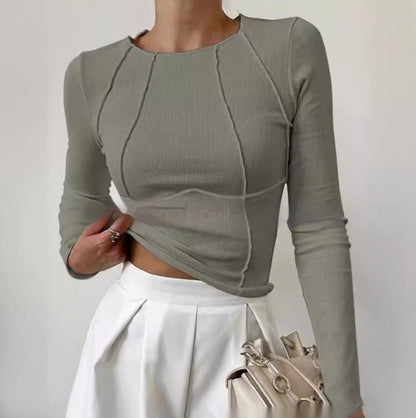 Nicola – Slim Long Sleeve T-Shirt in Einfarbig mit Gespleißtem Faden