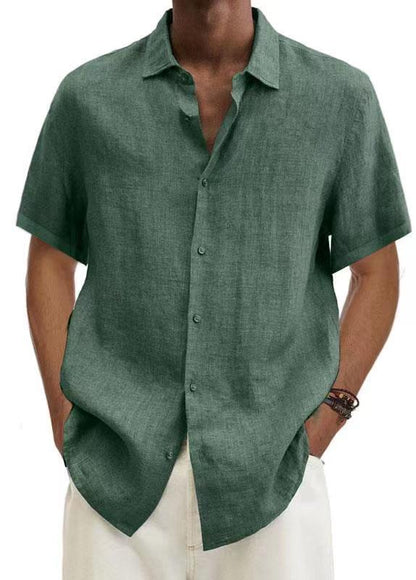 Herren Sommer Leinenhemd Kurzarm – Lässiges Freizeit Hemd im japanischen Stil