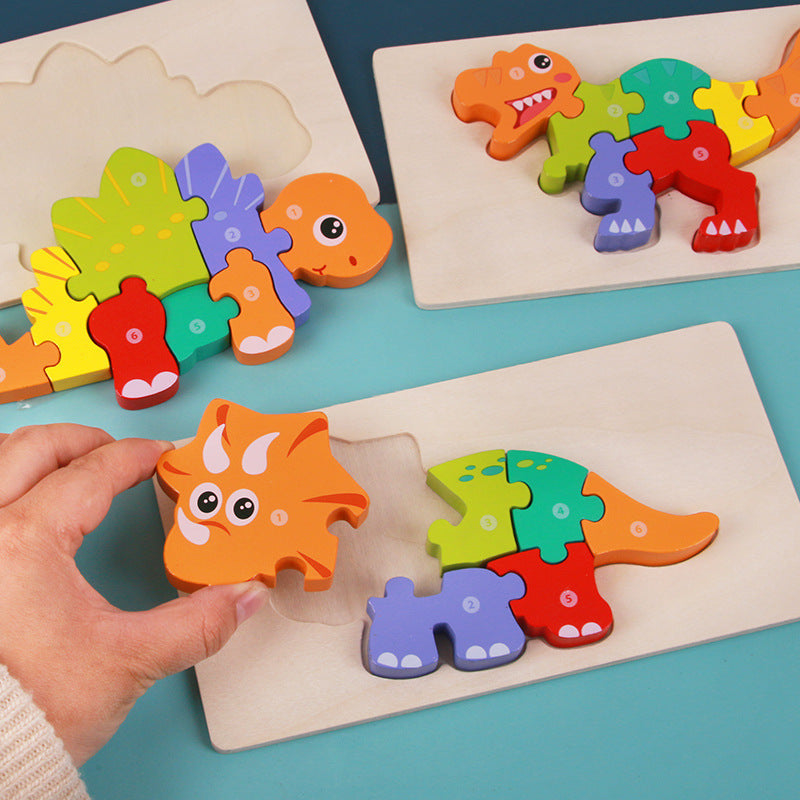 Kinder Dinosaurier Holzpuzzle 3D Lernspielzeug – pädagogisches Steckpuzzle ab 4 Jahren