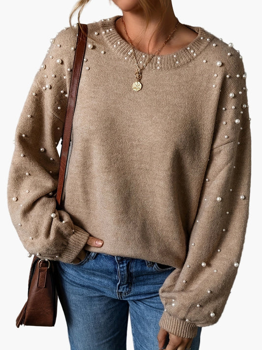Damen Pullover mit Perlenbesatz – Eleganter Strickpullover für Freizeit & Büro