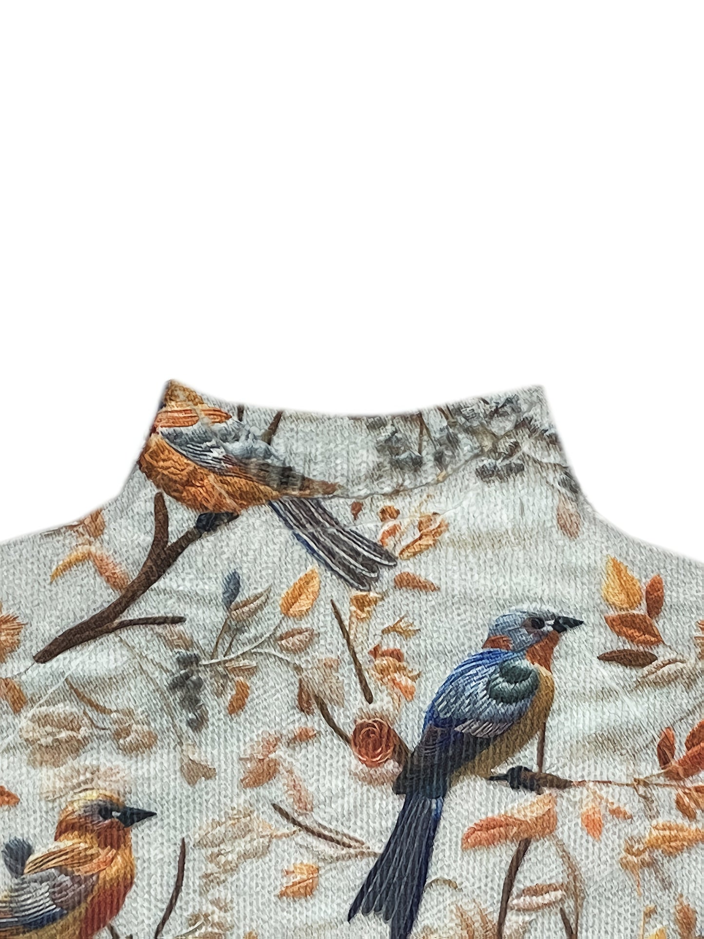 Damen Pullover mit Vogel-Print und hohem Kragen – Eleganter Herbst/Winter Look