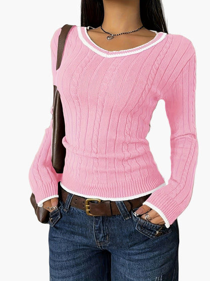 Damen Pullover mit V-Ausschnitt, figurbetont, casual und modisch – ideal für Alltag und Freizeit