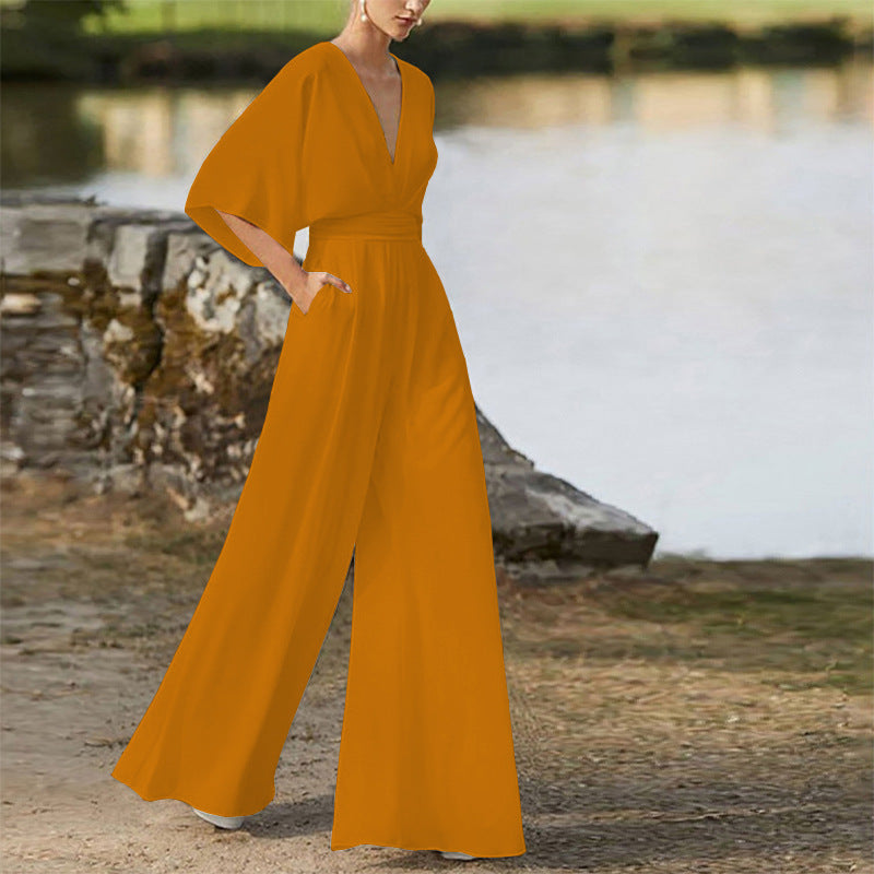 Michelle – Jumpsuit mit tiefem V-Ausschnitt und weitem Bein