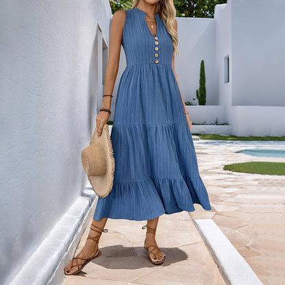 Deborah – Faltendes ärmelloses Kleid in einfarbigem Design
