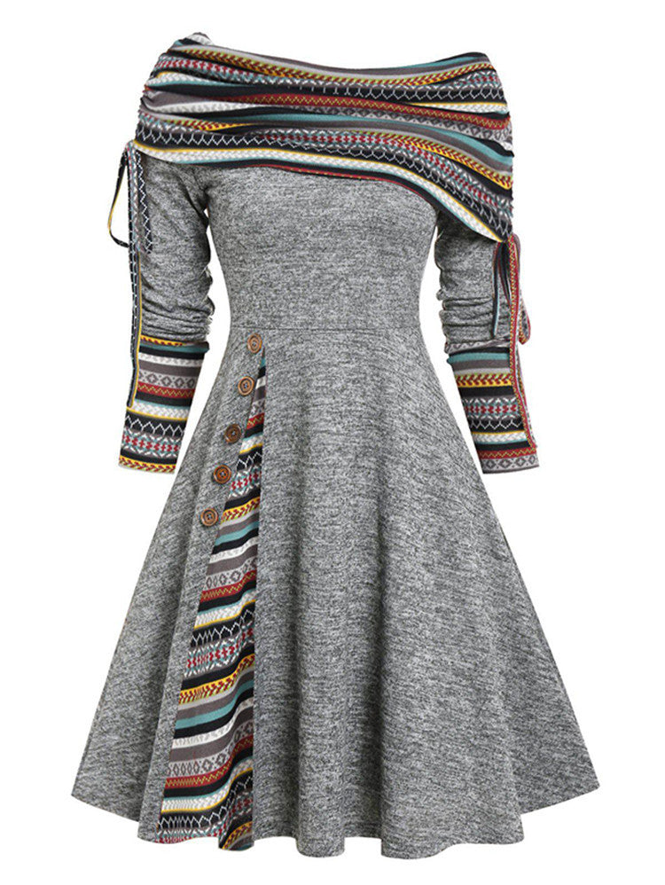 Natalie – Langes, schwingendes Ein-Schulter-Kleid mit langen Ärmeln