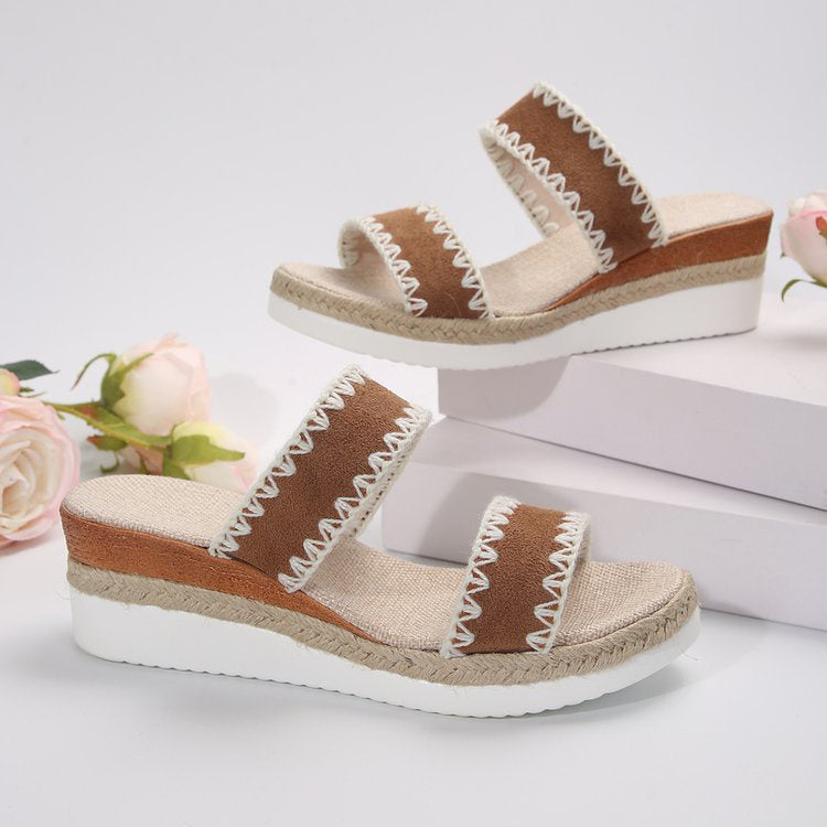 Adele – Ethnische Damenkeilsandalen mit Hanfseil