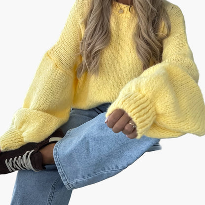 Damen Oversize Strickpullover mit Ballonärmeln für Herbst und Winter – Modischer Freizeit-Look