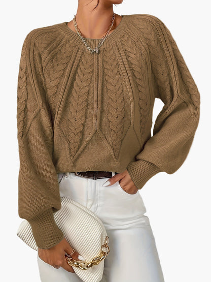 Damen Strickpullover mit Zopfmuster und Rundhalsausschnitt – Eleganter Style für Freizeit & Büro