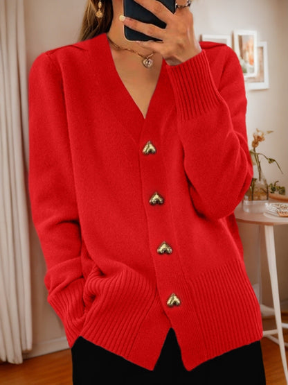 Christina – V-Ausschnitt Strickpullover mit Knopf und langen Ärmeln