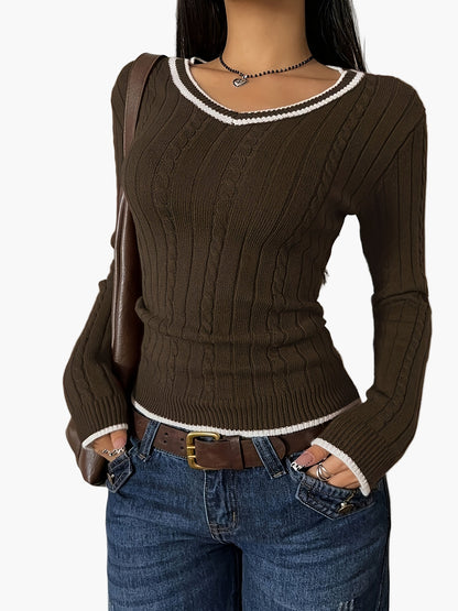 Damen Pullover mit V-Ausschnitt, figurbetont, casual und modisch – ideal für Alltag und Freizeit
