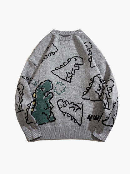 Herren Pullover im Cartoon-Dinosaurier-Design, lässig, Streetwear, für Herbst & Winter