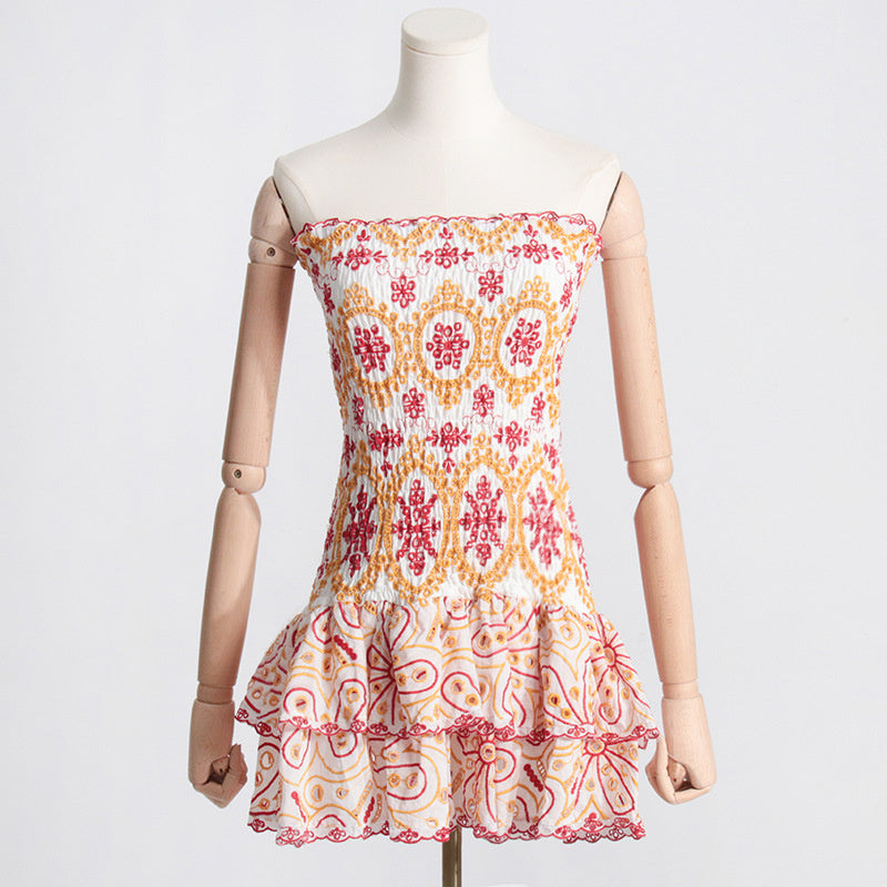 Wendy – A-Linien-Kleid mit Rüschen und modischem Druck für Strandpartys