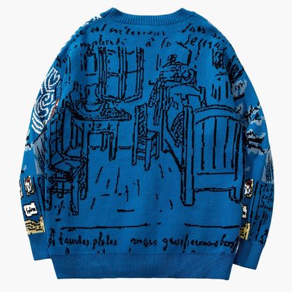 Herren Strickjacke im Kunststil mit Van Gogh Motiv – Lässige Mode für Herbst und Winter