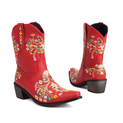 Duncan – Bestickte Ethno-Stil Retro Chunky Heel Stiefel