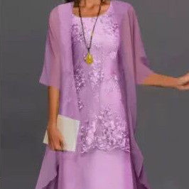 Nicole – Elegantes Spitzen-Chiffonkleid im Zweiteiler-Design