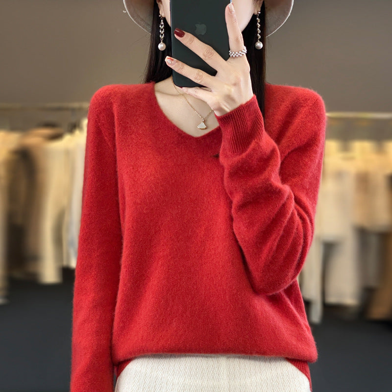 Jasmine – Lockere Damenwollpullover mit V-Ausschnitt für Herbst und Winter