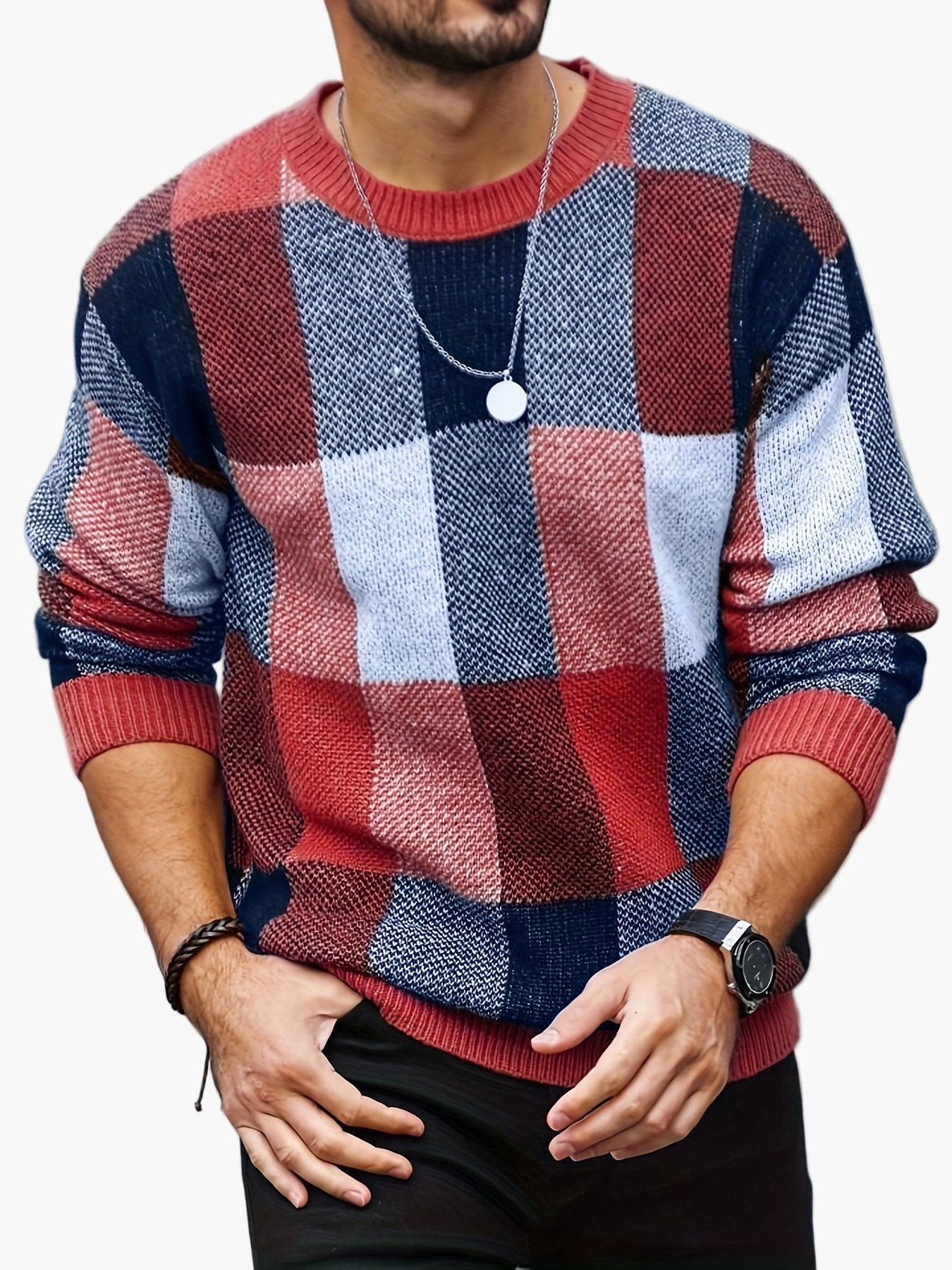 Herren Pullover Kariert Lässig Herbst/Winter – Moderner Rundhals Strickpullover für Alltag & Freizeit