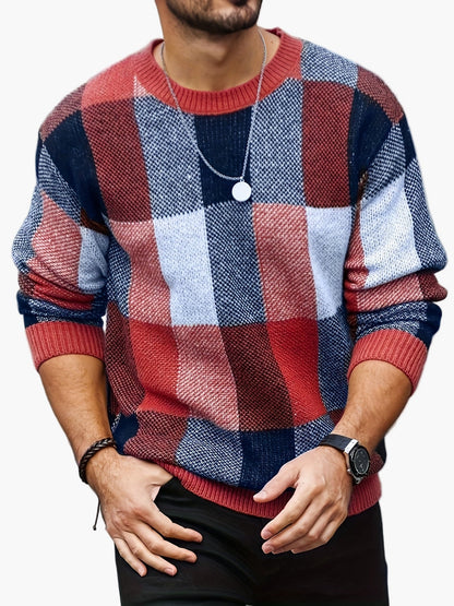 Herren Pullover Kariert Lässig Herbst/Winter – Moderner Rundhals Strickpullover für Alltag & Freizeit