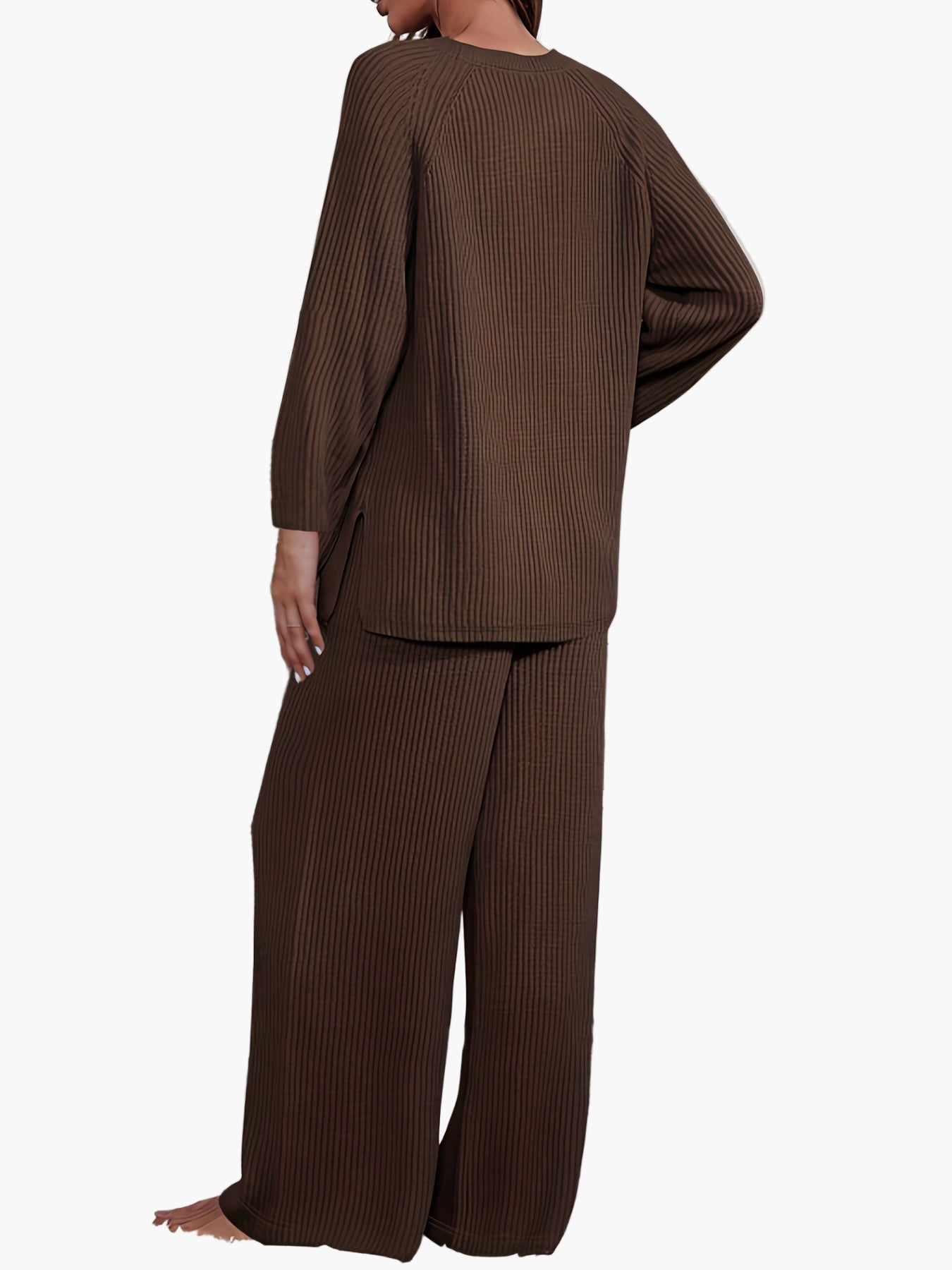 Damen Loungewear Set Zweiteilig Freizeit Strick-Look für Herbst und Winter