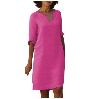 Abigail – Retro Sommerkleid aus Baumwolle und Leinen mit V-Ausschnitt