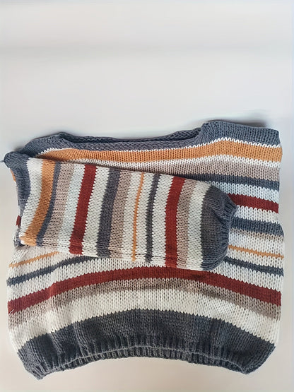 Damen Grobstrick Pullover im Streifen-Design – Lockerer, Modischer Herbst/Winter Sweater