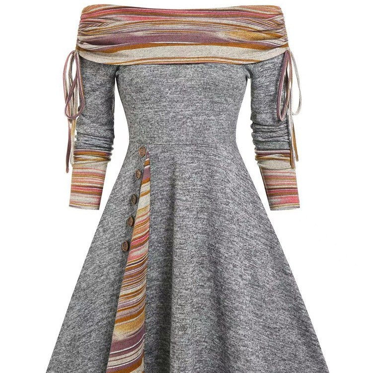 Natalie – Langes, schwingendes Ein-Schulter-Kleid mit langen Ärmeln