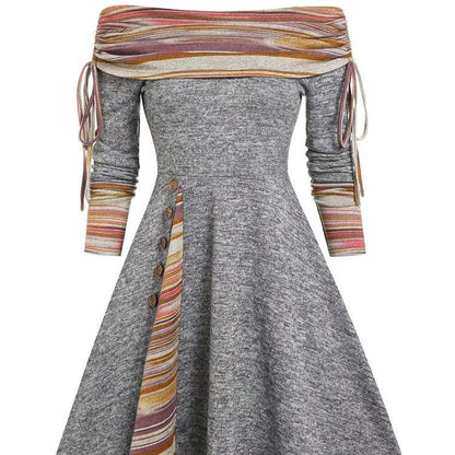 Natalie – Langes, schwingendes Ein-Schulter-Kleid mit langen Ärmeln