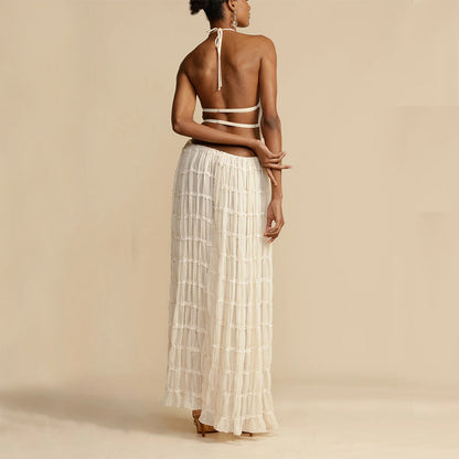 Louise – Sexy ärmelloses Backless Cropped Top und plissiertes langes Kleid