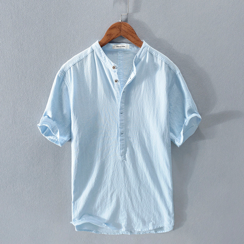 Steve – Herren T-Shirt mit Stehkragen aus japanischer Eis-Seide und Leinen