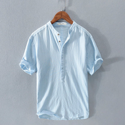 Steve – Herren T-Shirt mit Stehkragen aus japanischer Eis-Seide und Leinen